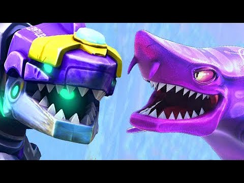 Hungry Shark World - Meka Sharkjira vs Dark Magic Shark - All Sharks Unlocked Gameplay