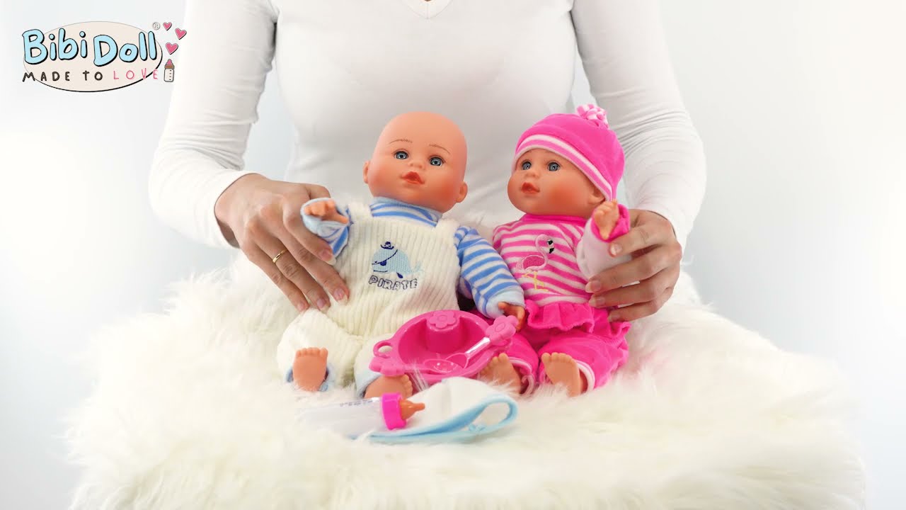 13” Twin Dolls Set With Sounds, Feeding Set & Magic Bottle