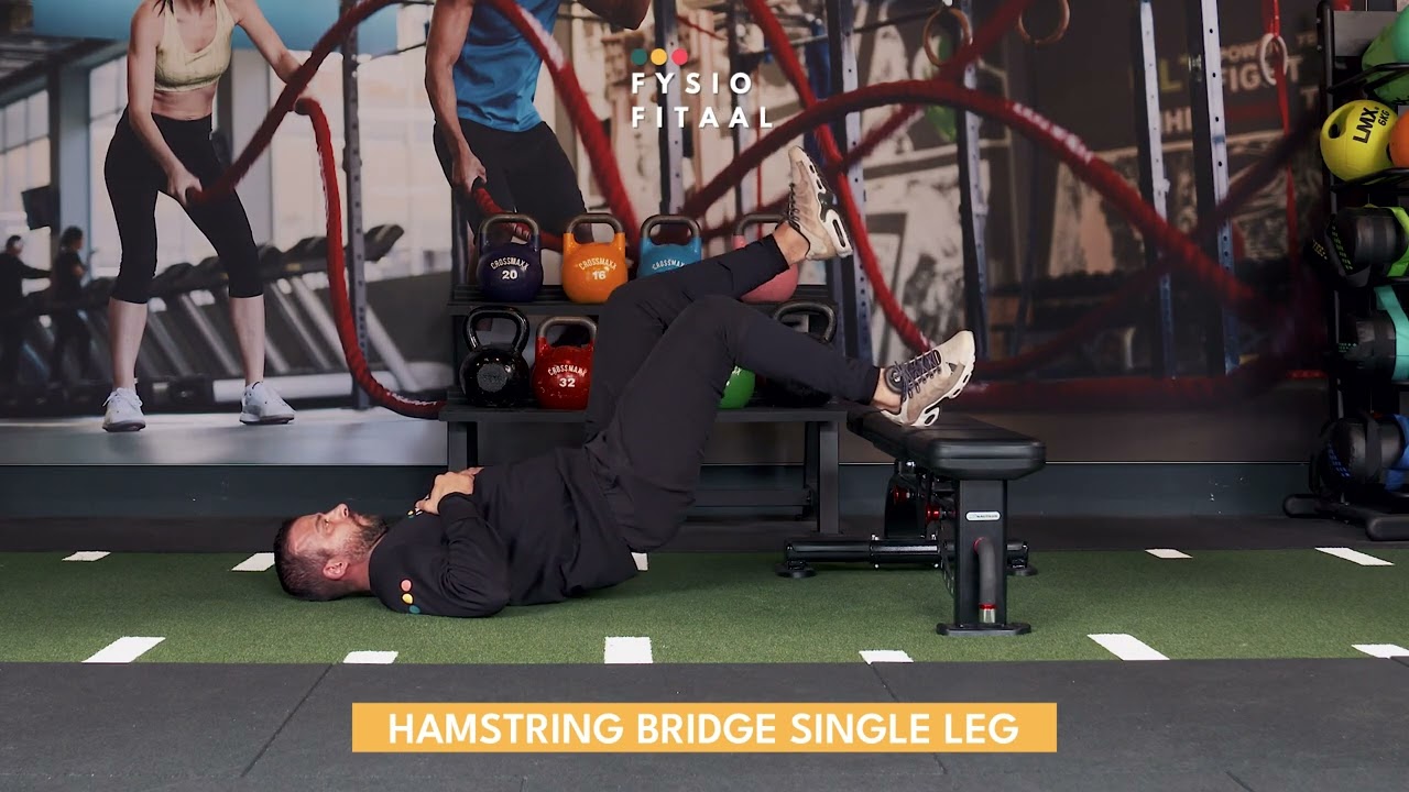 Video thumbnail: Hamstring bridge single leg — instructievideo