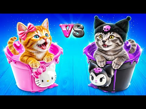 ¡Desafío de la Casa del Gato de un Solo Color! Hello Kitty vs Kuromi