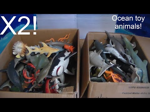 TWO HUGE BOX FULL OF OCEAN ANIMALS TOYS! Shark Whale Fish Dolphin Squid Octopus Pufferfish