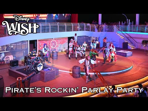 Disney Wish Pirate Night Deck Party in 4K — Jack Sparrow, Deck Party & FIREWORKS at Sea!