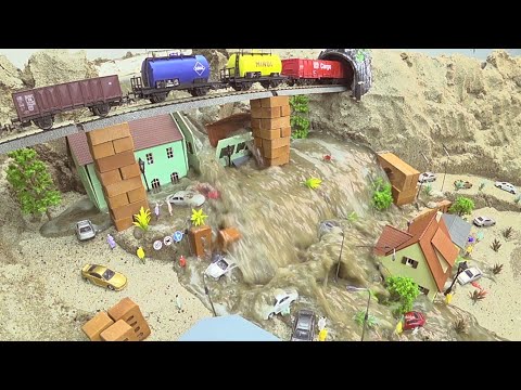 Bridge Destruction And The Train Crash On The Town - Diorama Dam Breach