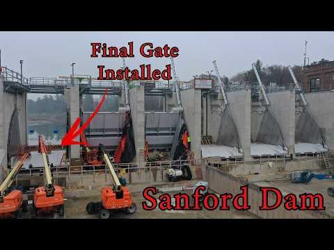 Sanford Dam Progress! - All Gates INSTALLED! -RCC Auxiliary Spillway Complete! - Drone -Dam Collapse