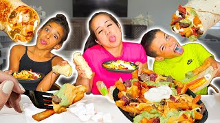 TACO BELL MUKBANG! TRYING THE NEW STEAK CHILE VERDE FRIES AND BURRITO | The Extra Family