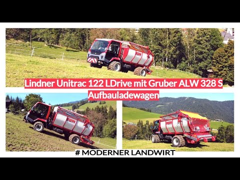 Lindner Unitrac 122 LDrive with Gruber ALW 328 S self-loading wagon - Professional in mountain fa...