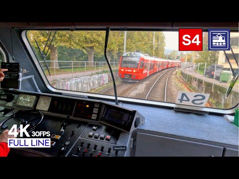 🇨🇭 Cab Ride S-Bahn Zürich (S4) Driver's POV  | Zürich Hauptbahnhof - Langnau-Gattikon [4K]