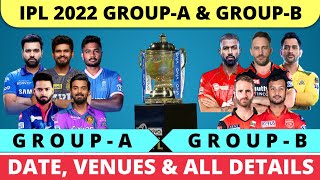 IPL 2022 Groups A & Group B Teams Announced | IPL 2022 Starting Date, | IPL 2022 Venues, Schedule