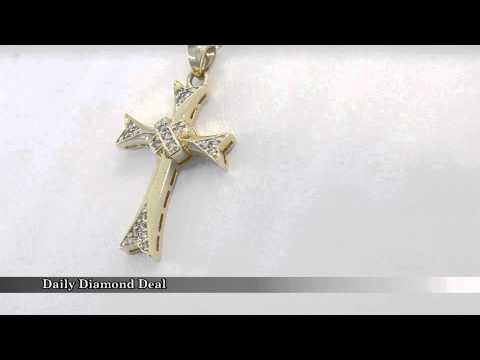 14K Yellow Gold Diamond Cross Pendant 1/4 CT