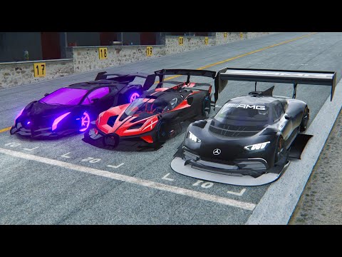 Bugatti Bolide GTR vs Mercedes-AMG GTR Project One vs Lamborghini Veneno GTR - Drag Race