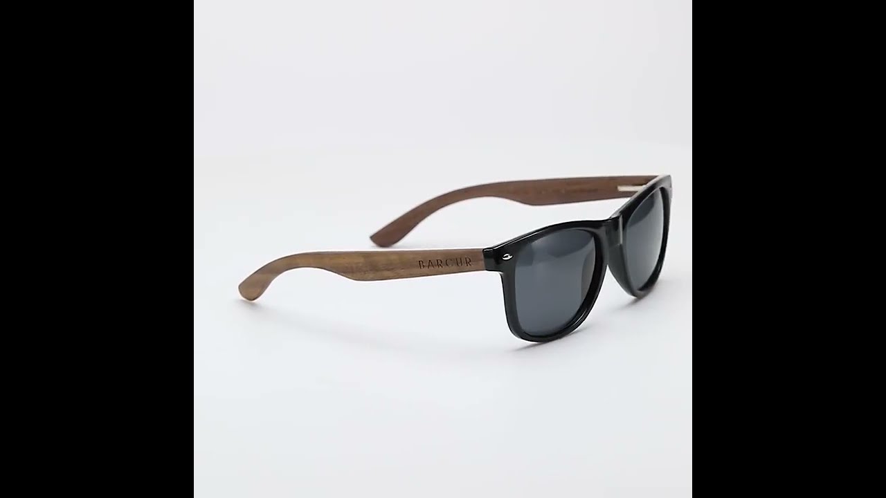 BARCUR -- Lunette de soleil Vintage En Bois , Unisexe - Noir