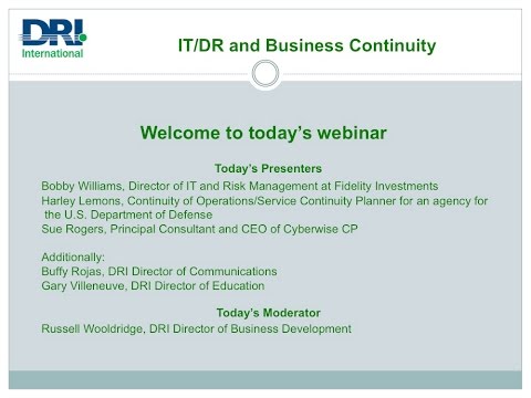 DRI Webinar Series: "IT/DR and Business Continuity"