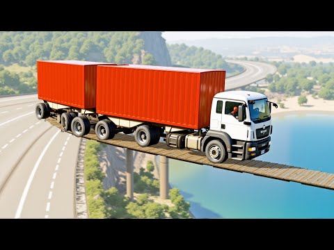 Cars vs Suspension Bridge Challenge #5 in BeamNG Drive!