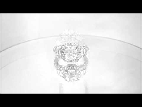 18K WHITE GOLD CUSHION CUT DIAMOND ENGAGEMENT RING ART DECO DESIGN 2.76CTW - KNR INC - 319