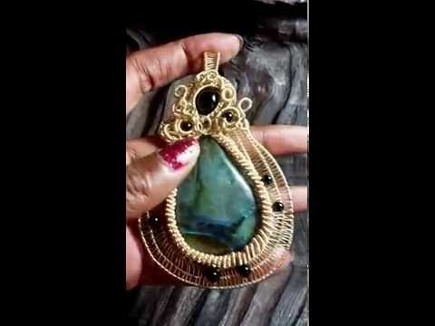 Labradorite and Onyx Wirewrapped Pendant