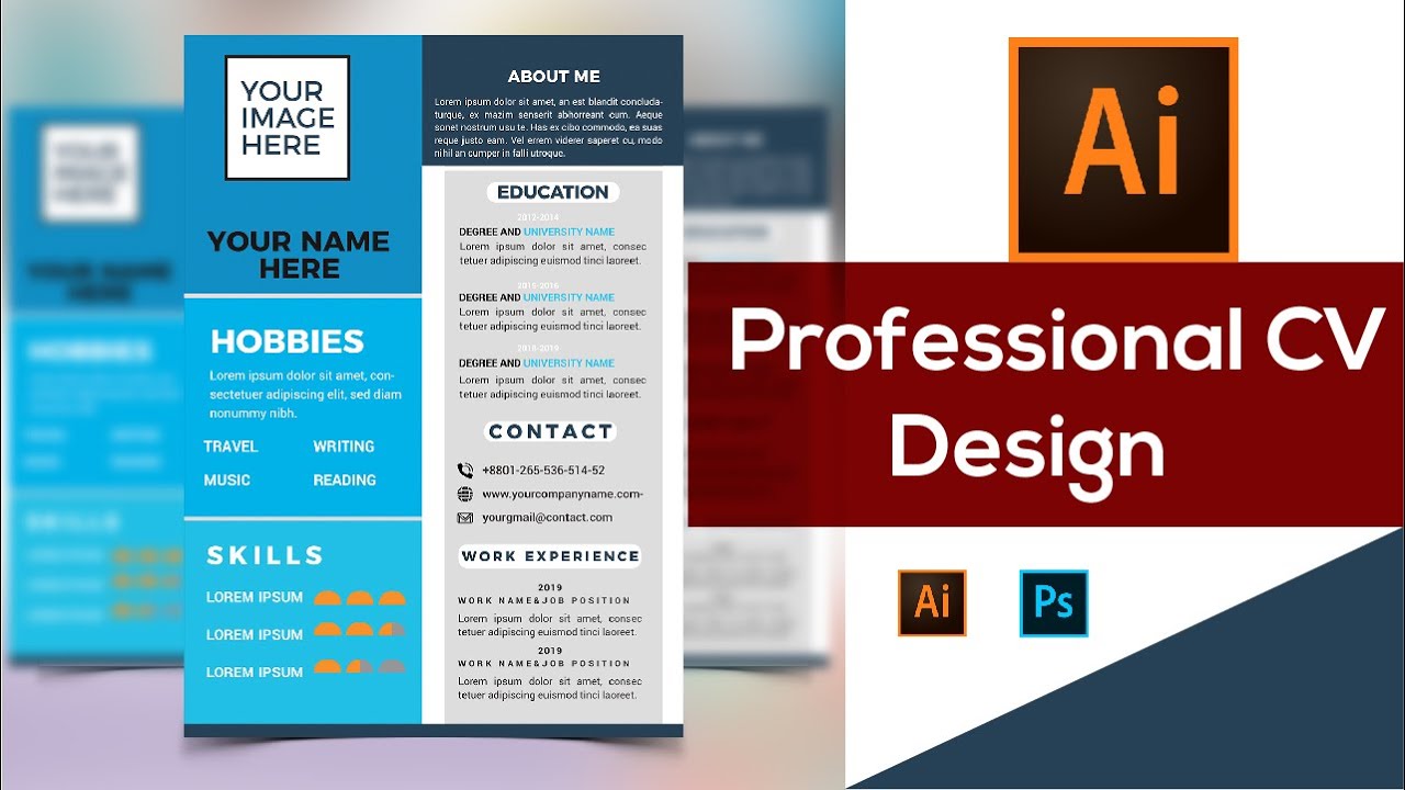 professional CV design template in adobe illustrator