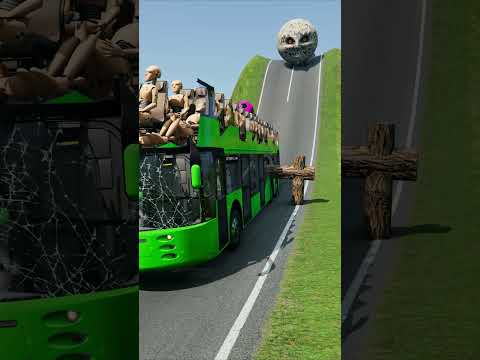 Colourful Long City Buses vs Logs Trap - BeamNG.Drive #shorts #beamngdrive #bus