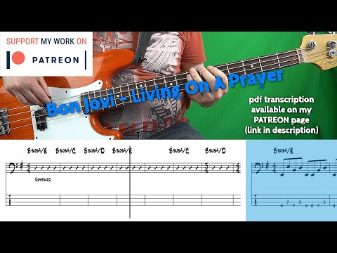 Bon Jovi - Living On A Prayer (Bass cover with tabs)