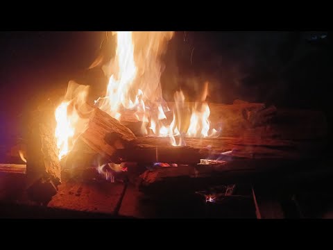 Crackling Fire at Night Dark Background Video Burning Fireplace Sounds