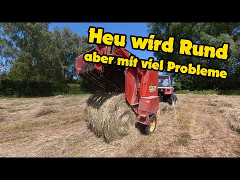 Heu wird Rund aber Rundballenpresse macht Probleme - Gehl RB 1400 - Oldtimer Bautz Schwadrechen