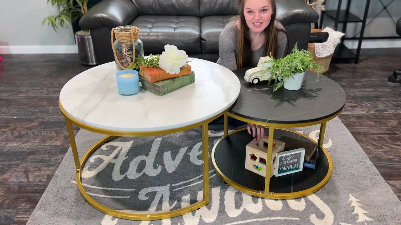 Review of NSdirect Nesting Coffee Table Set of 2,Round Coffee Tables Modern Circle Table