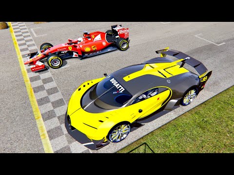Ferrari F1 2015 vs Bugatti Vision GT engine Red Bull X2010 - Old Monza