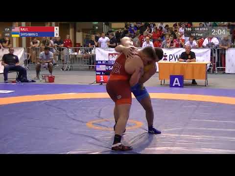 1/8 GR - 87 kg: J. RAU (USA) v. O. SHYSHMAN (UKR)