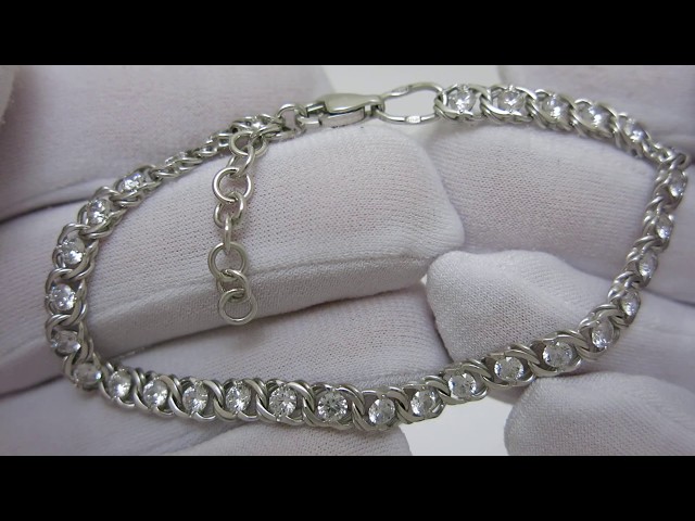 Серебряный браслет с камнями 116цф Видеообзор