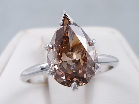 2.70 ct Pear Shape Solitaire Chocolate Color/SI2 Diamond Ring - BigDiamondsUSA