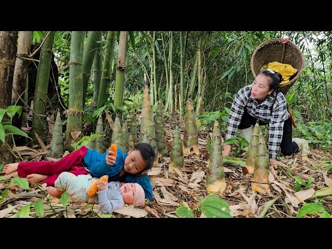 Harvesting giant bamboo shoots and taking them to the market to sell with her daughter