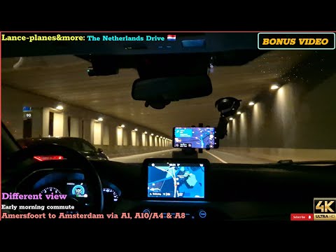 Driving: Amersfoort to Amsterdam. Different View. Via A1, A10/A4 and A9. Dark 🇳🇱. Bonus video