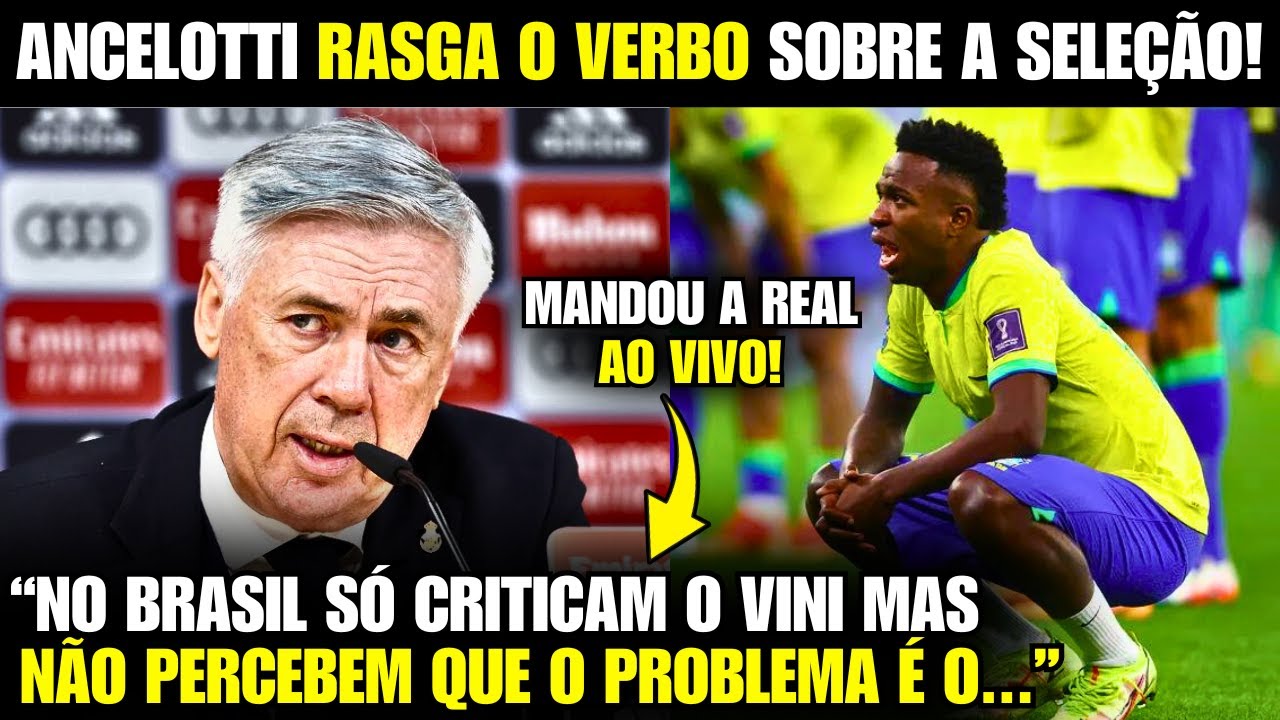 🚨 EITA! ANCELOTTI SE IRRITA COM CRÍTICAS A VINICIUS e MANDA A REAL AO VIVO sobre a SELEÇÃO!
