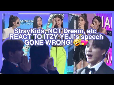 Idols (StrayKids, NCT Dream, Monsta X, N.Flying & G-Idle) react to ITZY Yeji speech at Gaon Awards!❤
