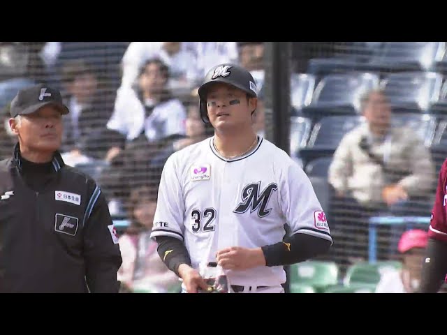 【5回裏】頼もしい男が帰ってきた!! マリーンズ・佐藤都志也 センターへヒットを放つ!! 2025年3月18日 千葉ロッテマリーンズ 対 東北楽天ゴールデンイーグルス