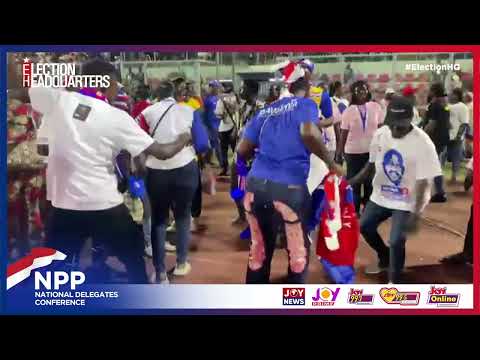 NPP Delegates dance to some music as voting continues at the Baba Yara Sports Stadium