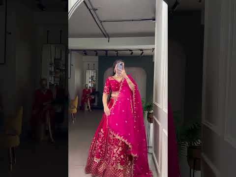 Rani Pink Natural Silk Sequins & Thread Embroidered Lehenga Choli Set with Organza Dupatta – Stitched 4-Meter Flair Lehenga with Double Cancan & Designer Unstitched Blouse