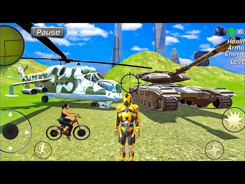 Flying Robot Hero Driving Bike Car Army Tank & Helicopter - Android GamePlay #2