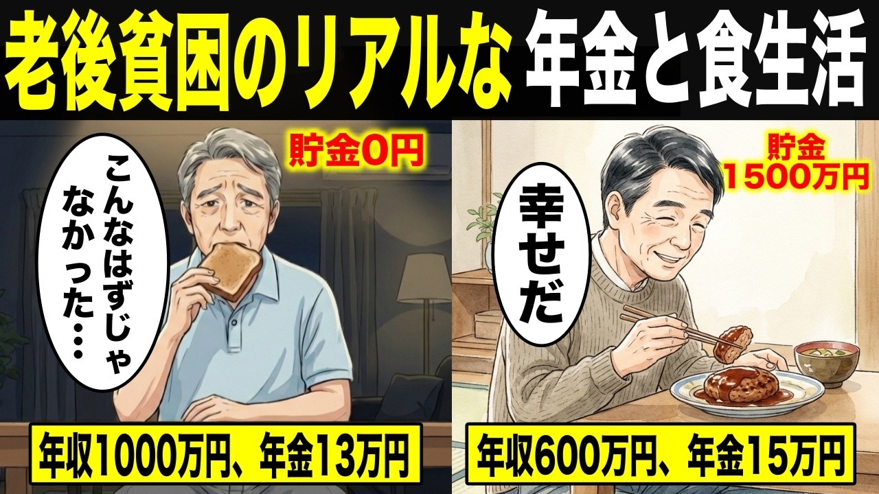 【漫画】老後貧困のリアル、受け取る年金額による食生活の違い貧富の差がヤバ過ぎる・・・