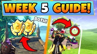 Fortnite WEEK 5 CHALLENGES GUIDE! – SECRET STAR, Treasure MAP STAR & More (Battle Royale Season 5)