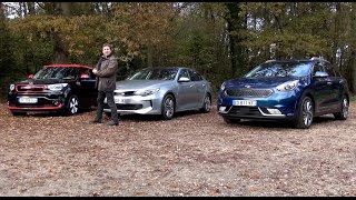 Les trois façons de rouler vert, selon Kia (Soul EV, Optima hybride rechargable, Niro hybride)