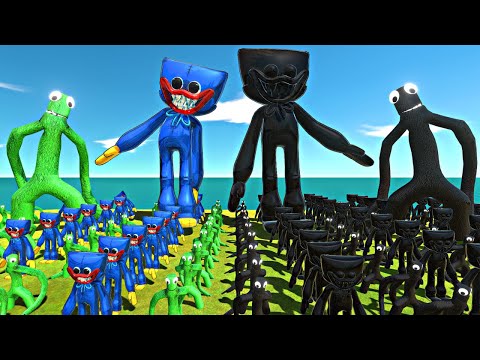 Rainbow Friends Green Team + Huggy Wuggy Team vs Shadow Itself - Animal Revolt Battle Simulator