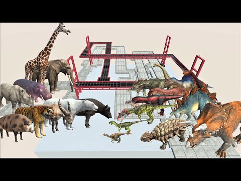 Animal vs. dinosaur speed race. 3D course with two bridges! | Animal Revolt Battle Simulator