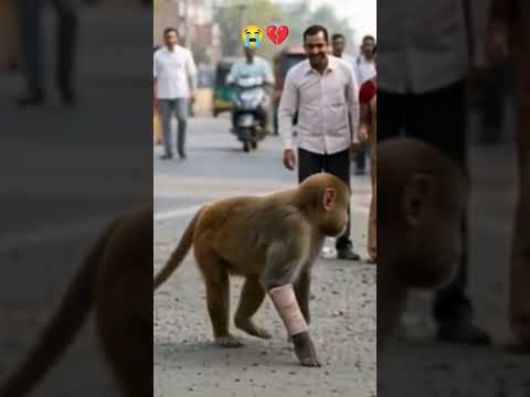 Broken Hand Monkey Emotional Story 😢#emtionalstory #sad #monkey #love #sadshorts #emostional #like