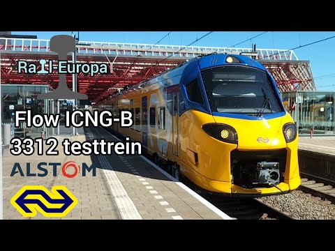 Flow ICNG-B 3312 (Alstom Coradia stream) testtrein komt met typhoon door station Almere Centrum