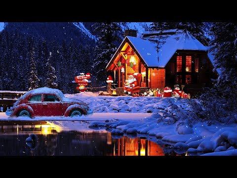 Christmas Snow Ambience ⛄ with relaxing calm music, Snowfall, Blizzard sound & Fire Crackling