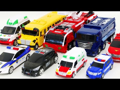 Carbot Rescue Police School Bus FireTruck Truck Ambulance Vehicle Transfomers Robot Car Toys