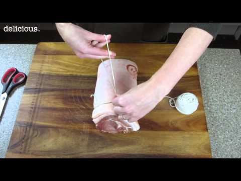 Tying a rolled pork loin