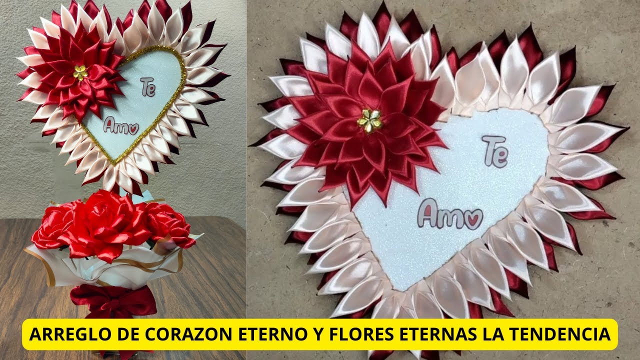 ARREGLO DE CORAZON ETERNO Y FLORES ETERNAS LA TENDENCIA EXPLICADO PASO A PASO TUTORIAL#rosaseternas