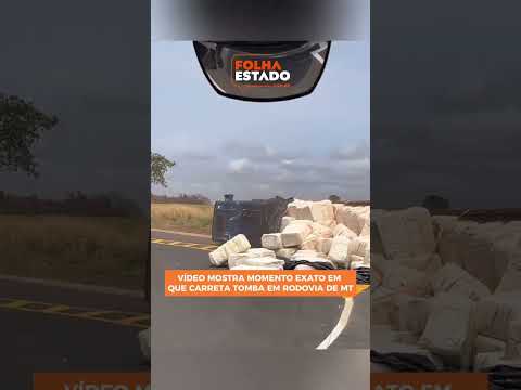 Um motorista registrou em vídeo o momento exato em que uma carreta tombou em Alto Taquari