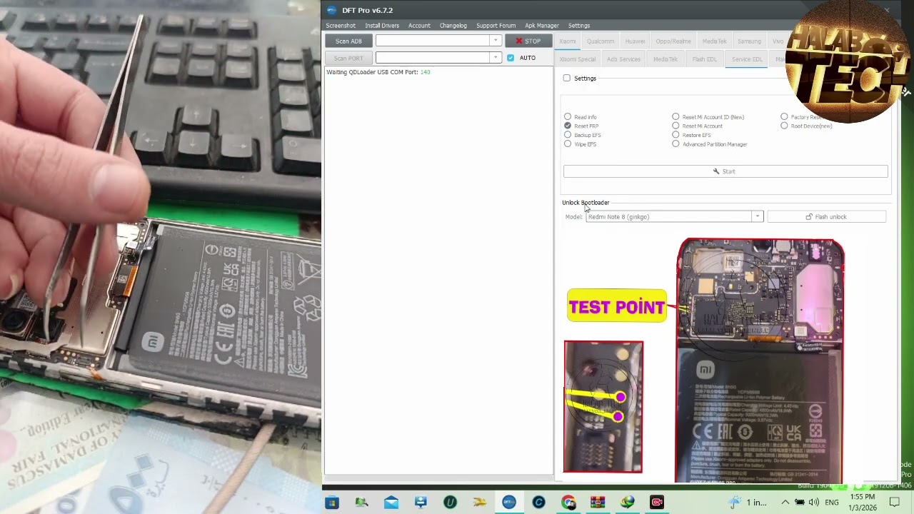 Reset FRP Redmi 10C Using DFT PRO | Test Point Method